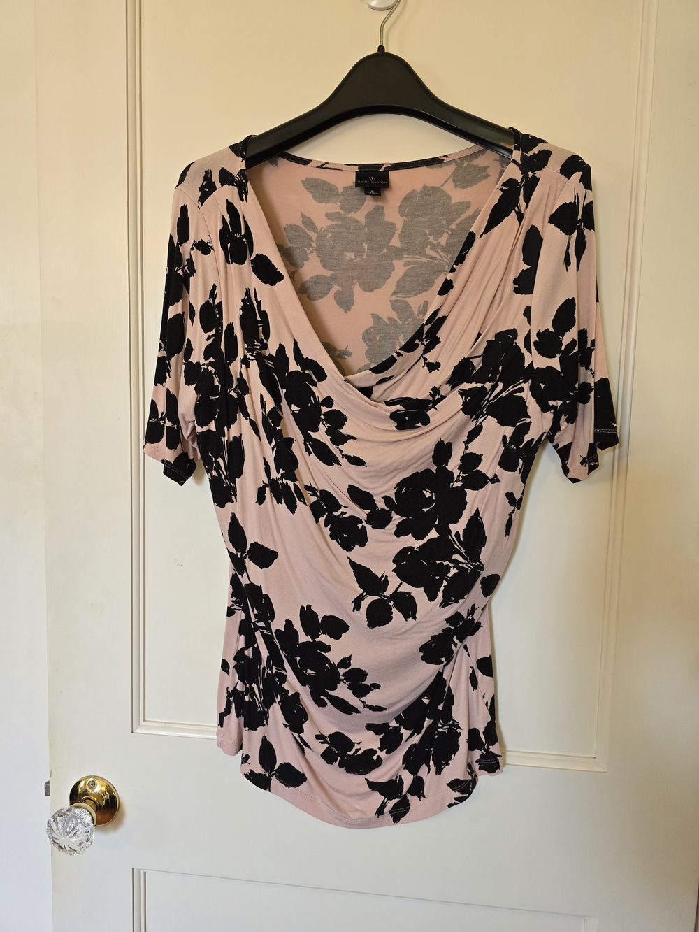 Worthington Pink and Black Floral Drape Neck Top LARGE